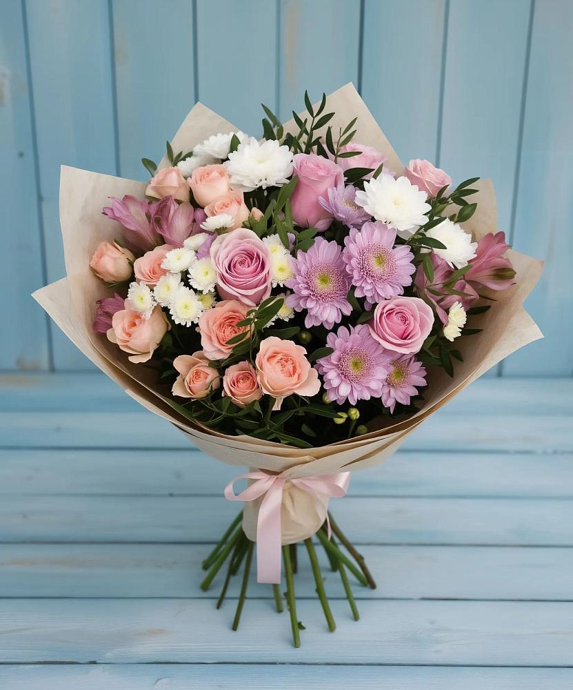 Букет цветов из: Хризантемы, Розы и Альстромерии в Мортке