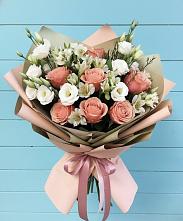 Букет цветов из:  Розы, Альстромерии и Лизиантусы в Мортке