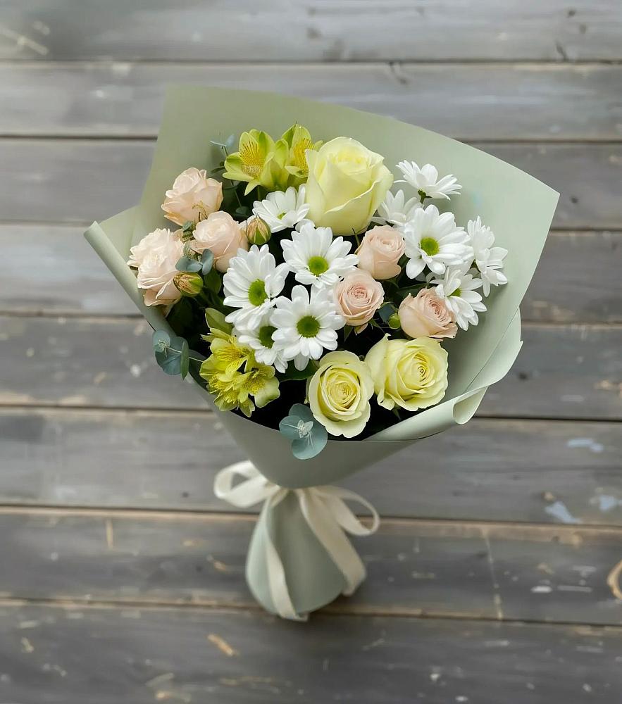 Букет цветов из: Альстромерии, Розы и Хризантемы в Мортке