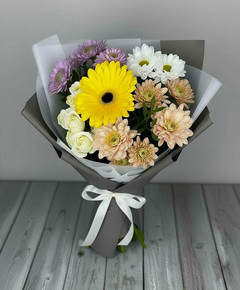 Букет цветов из: Розы, Герберы и Хризантемы в Мортке