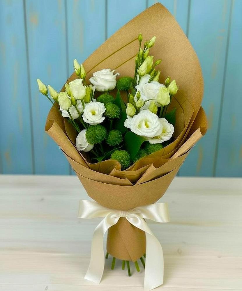 Букет цветов из: Хризантемы и Лизиантусы в Мортке