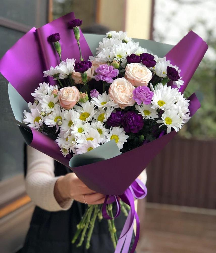 Букет цветов из: Хризантемы, Гвоздики и Розы в Мортке