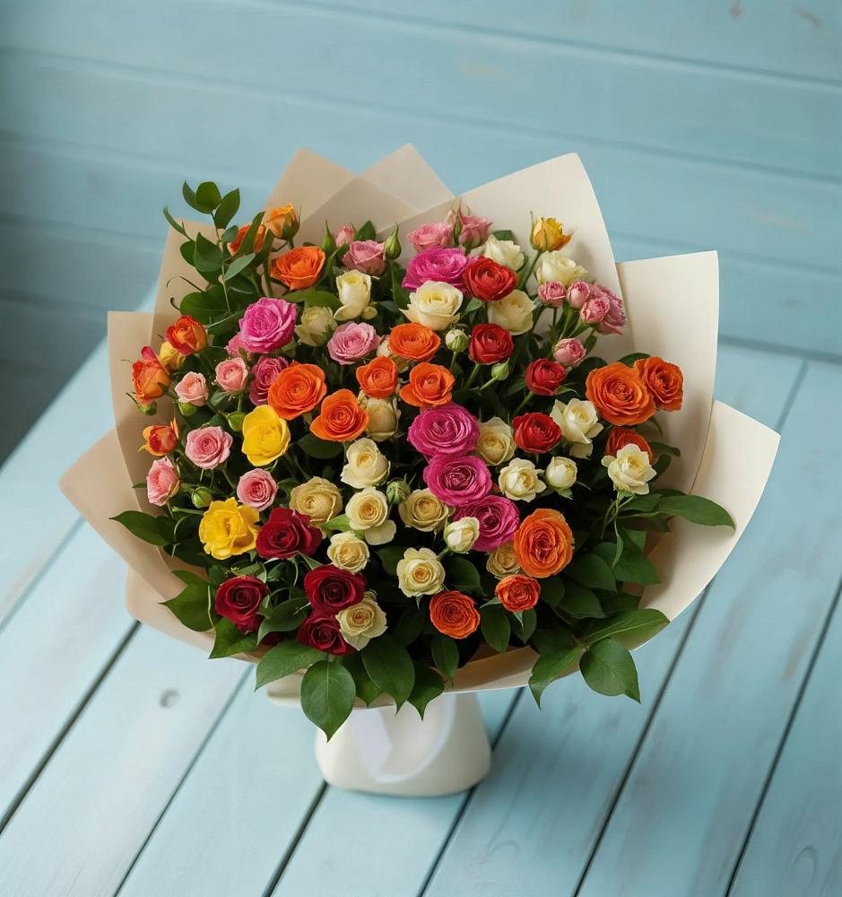 Букет Микс из разноцветных кустовых роз в Мортке