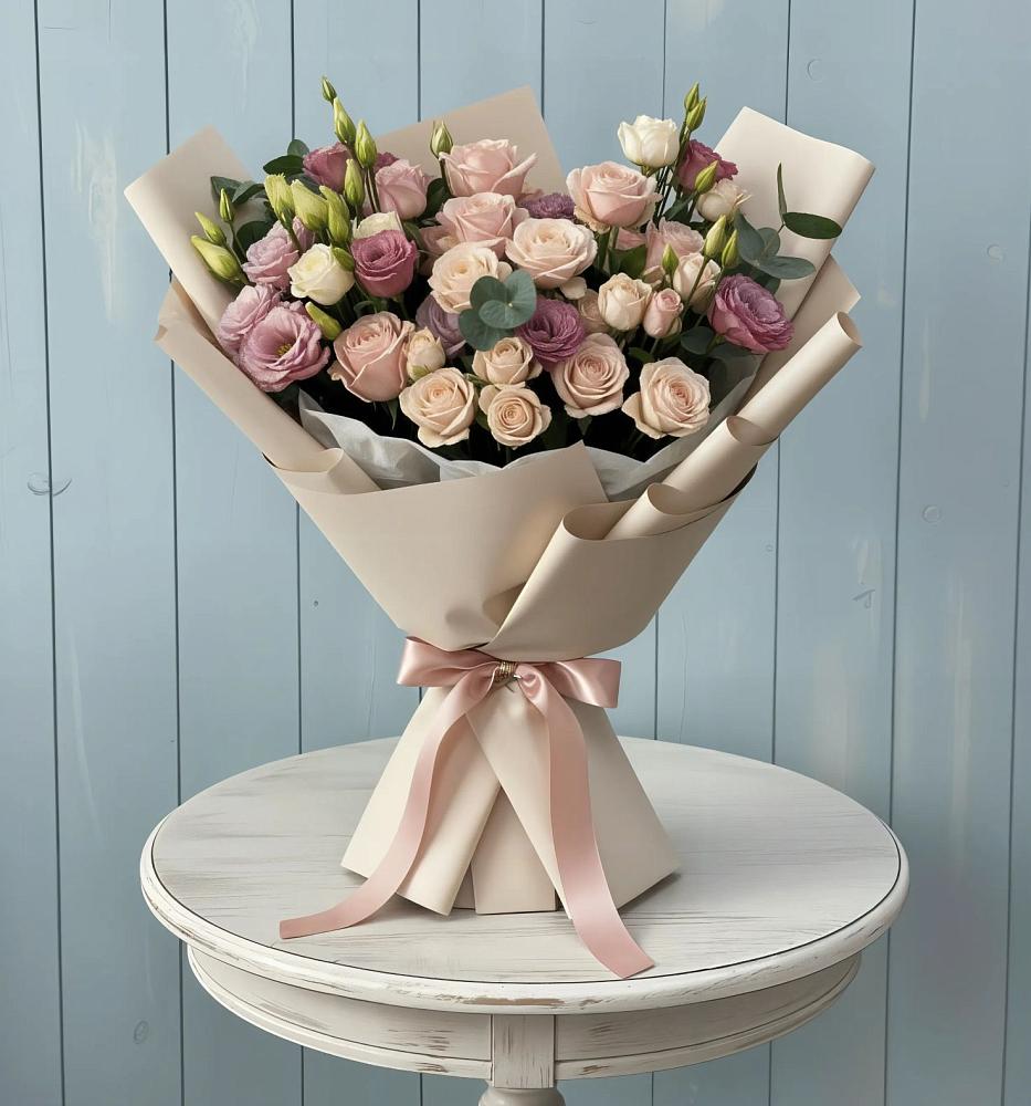 Букет цветов из: Розы и Лизиантусы в Мортке