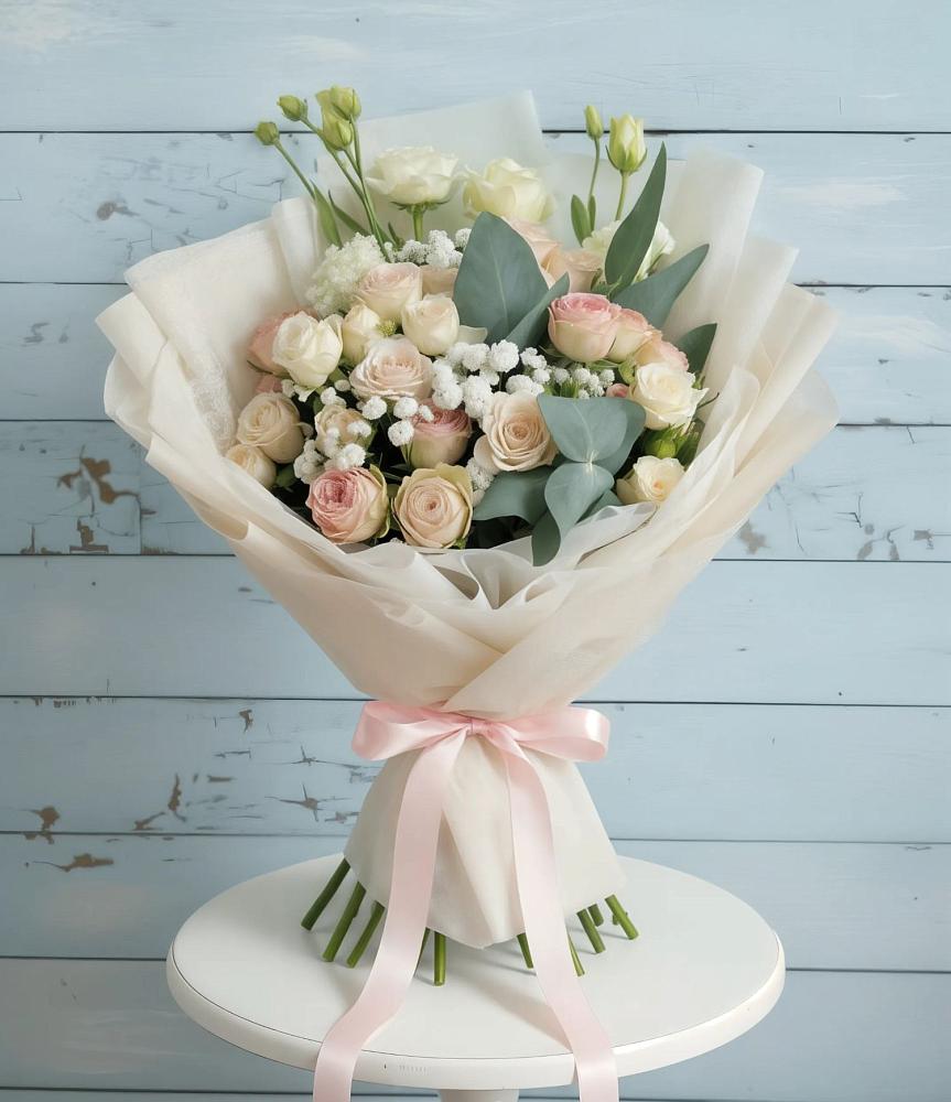 Букет цветов из: Розы и Лизиантусы в Мортке