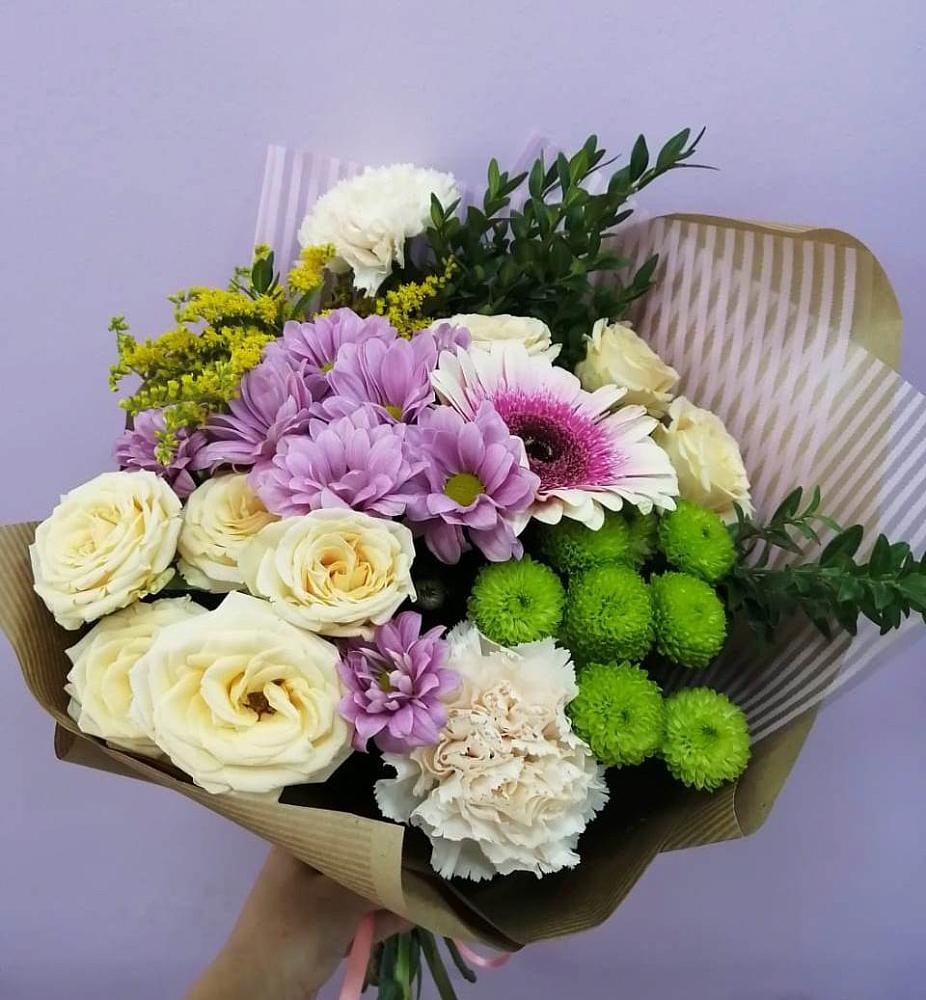 Букет цветов из: Хризантемы, Розы, Гвоздики и Герберы в Мортке