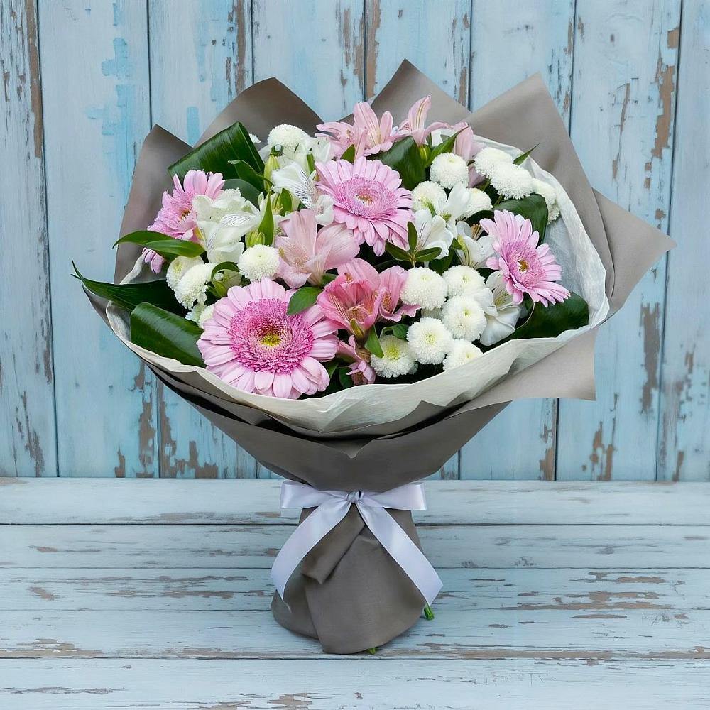Букет цветов из: Герберы, Альстромерии и Хризантемы в Мортке