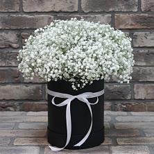 Цветочная композиция из Гипсофила в шляпной коробке в Мортке