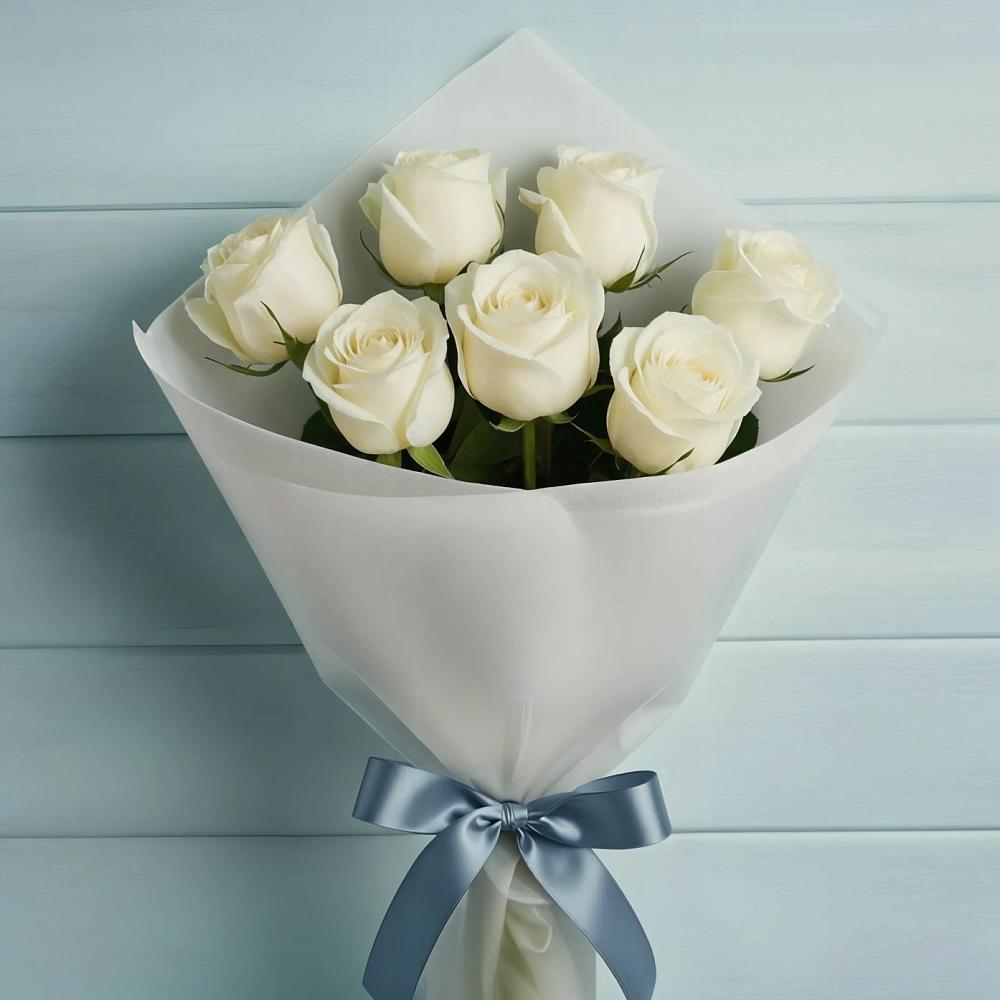 Букет 7 Белых роз Эдлесс Лав в Мортке